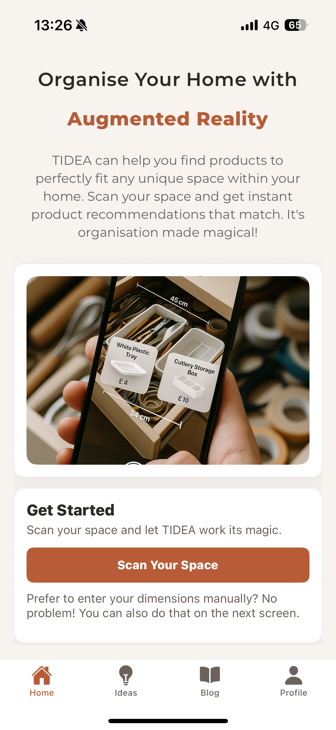 TIDEA home screen